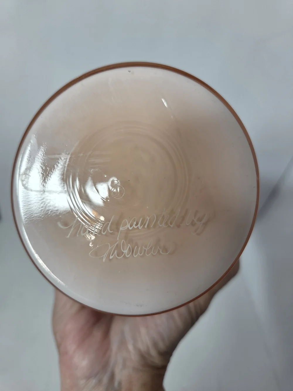 fenton HandPainted signed Peach Floral Glass Vase incased pink flower shaby chic